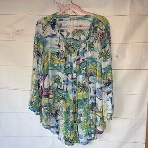 Avenue Blue and Green Artistic Top